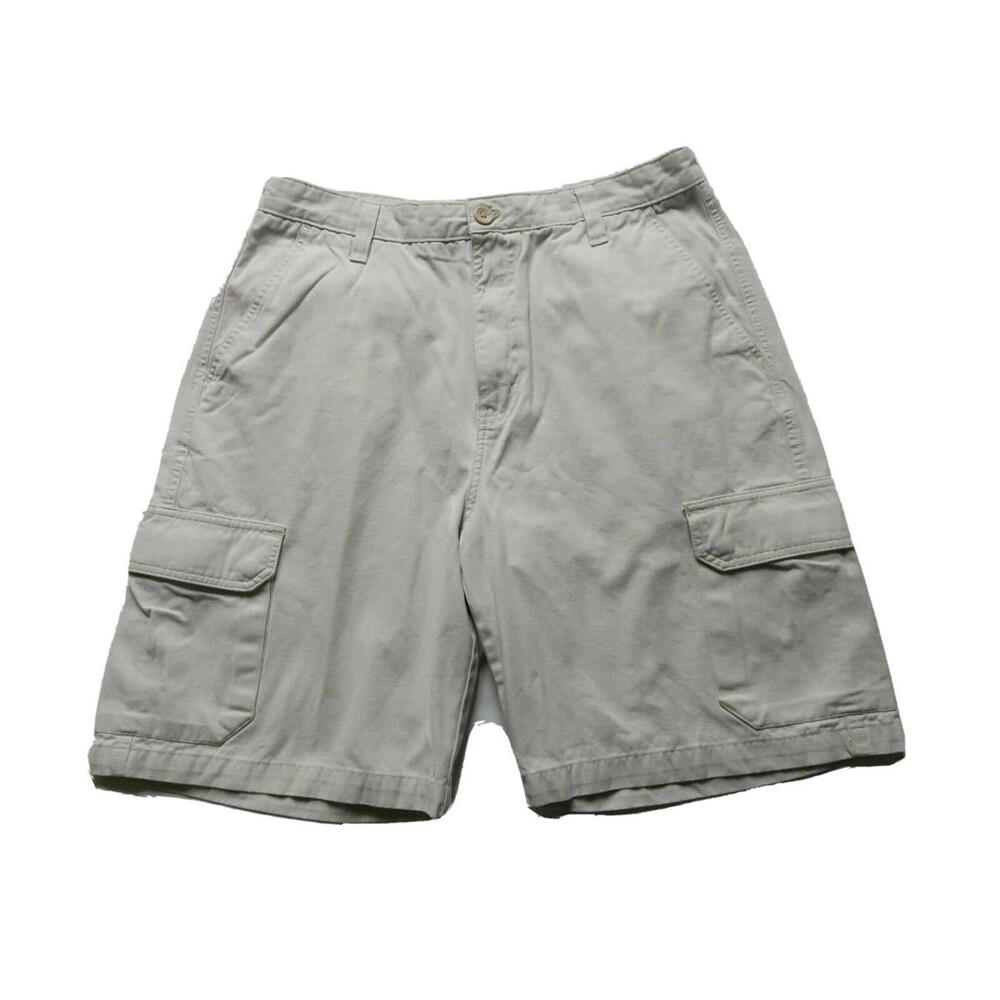 Chaps Mens Cotton Solid Light Beige Cargo Khaki Chino Shorts Tag 34 Fits 32
